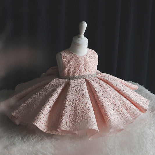 Princess Tea-Length Lace Flower Girl Dress with Ruffles