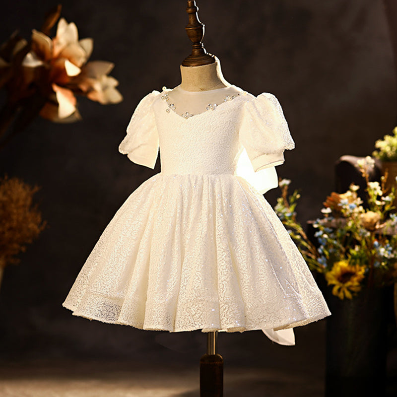 Princess Tea-Length Lace Flower Girl Dress with Sequins