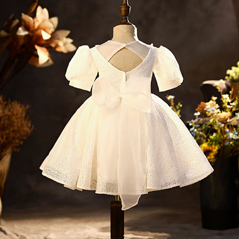 Princess Tea-Length Lace Flower Girl Dress with Sequins
