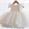 Princess Tea-Length Organza Flower Girl Dress with Beaded Bow