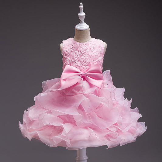 Princess Tea-Length Organza Flower Girl Dress with Ruffles