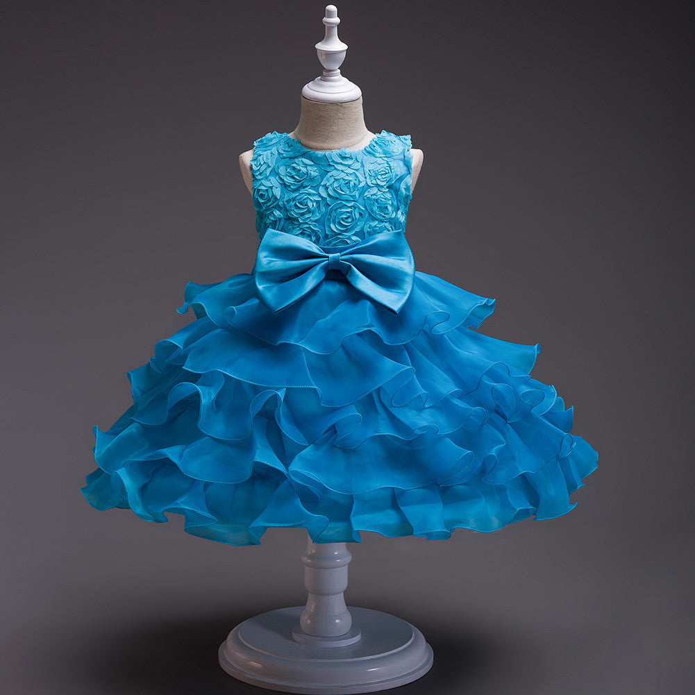 Princess Tea-Length Organza Flower Girl Dress with Ruffles
