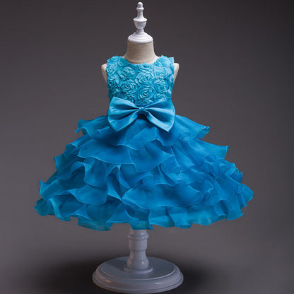 Princess Tea-Length Organza Flower Girl Dress with Ruffles