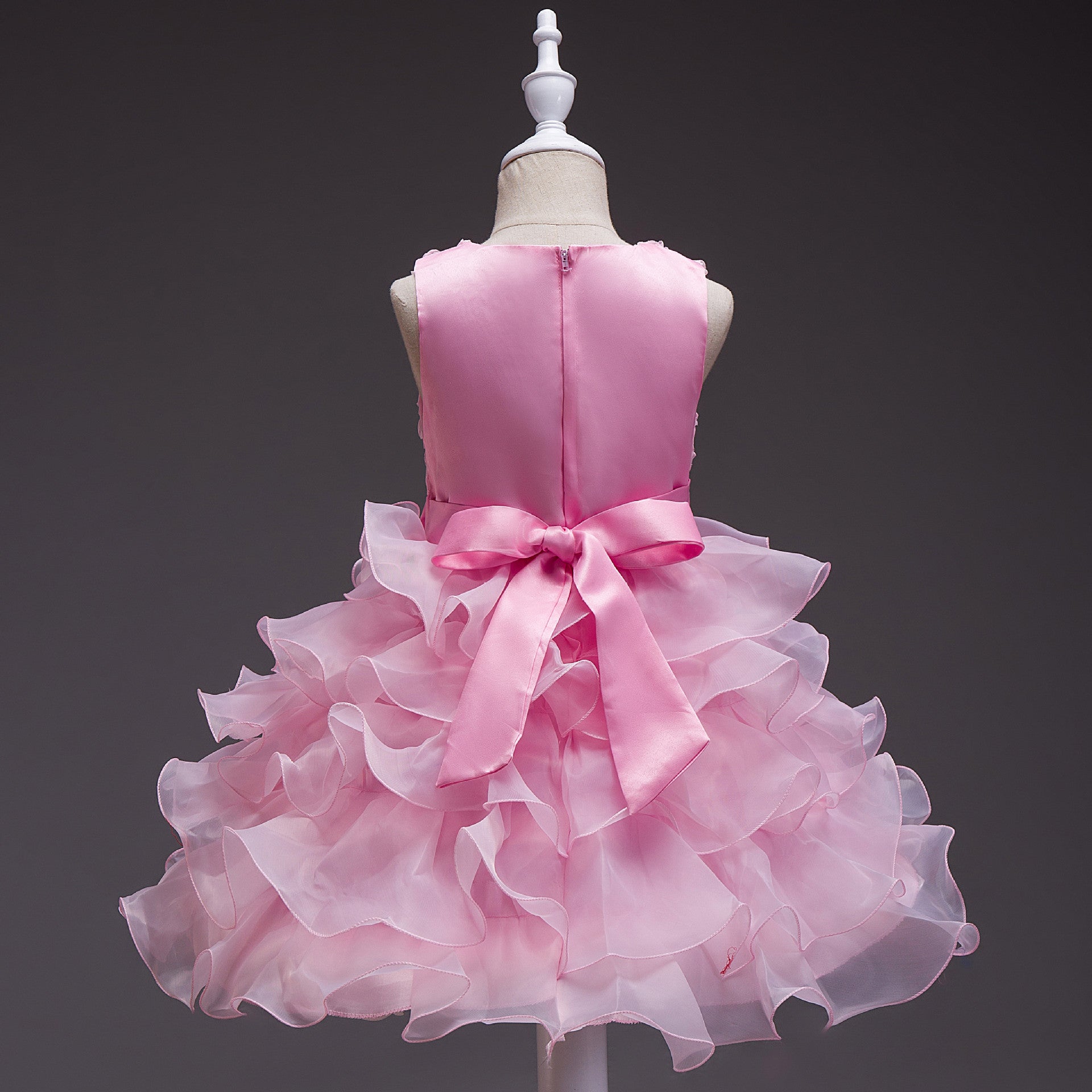 Princess Tea-Length Organza Flower Girl Dress with Ruffles