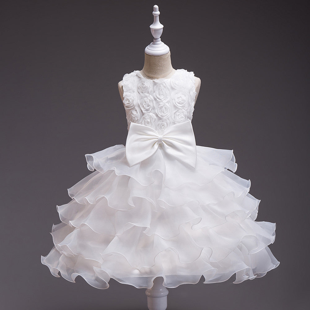 Princess Tea-Length Organza Flower Girl Dress with Ruffles
