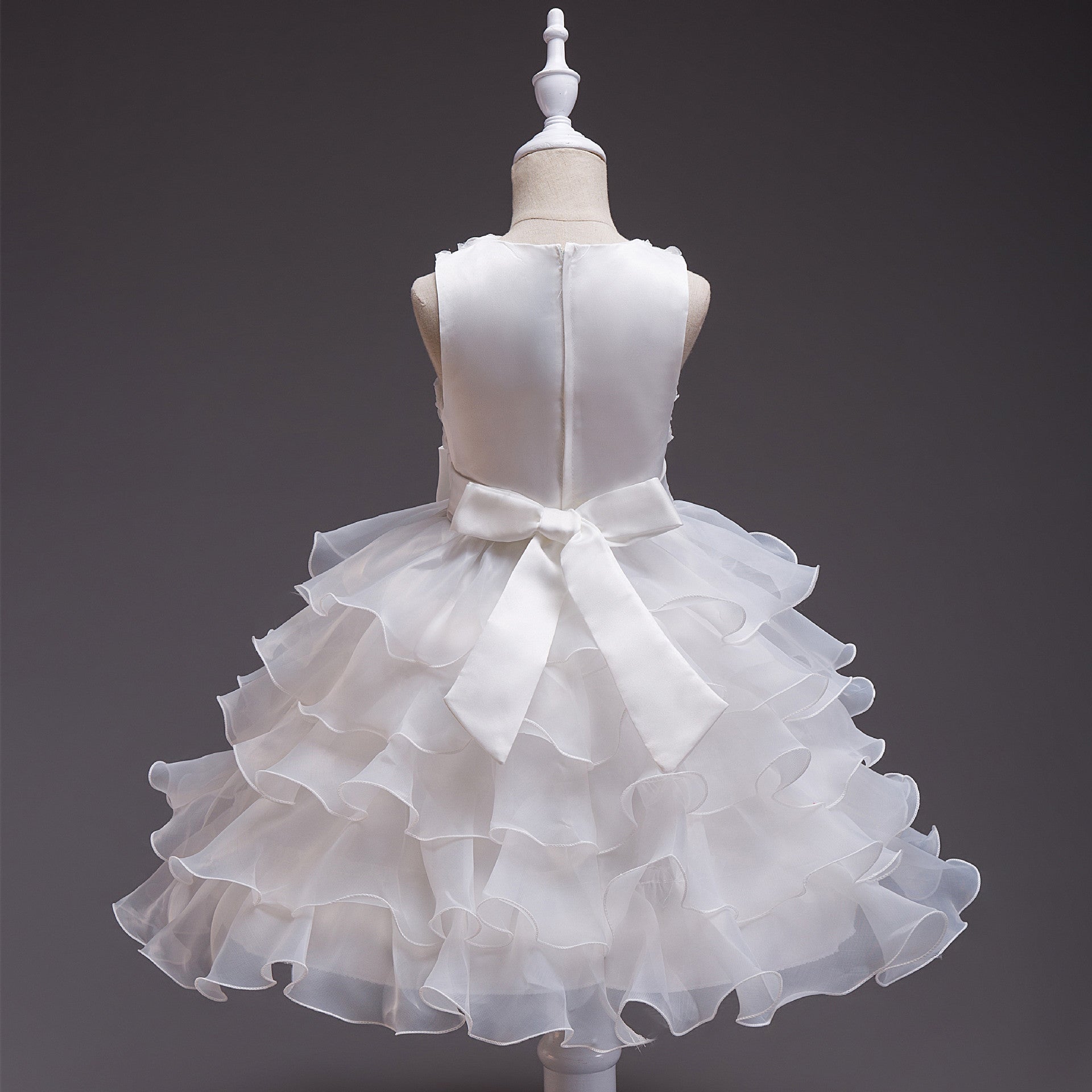 Princess Tea-Length Organza Flower Girl Dress with Ruffles