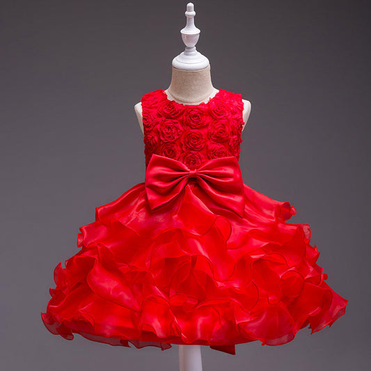 Princess Tea-Length Organza Flower Girl Dress with Ruffles