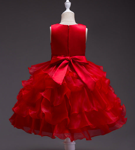 Princess Tea-Length Organza Flower Girl Dress with Ruffles