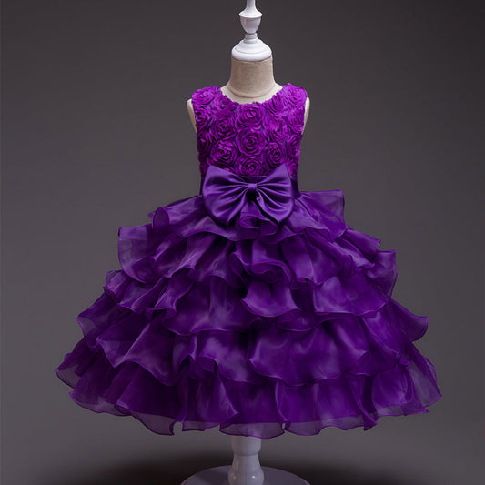 Princess Tea-Length Organza Flower Girl Dress with Ruffles