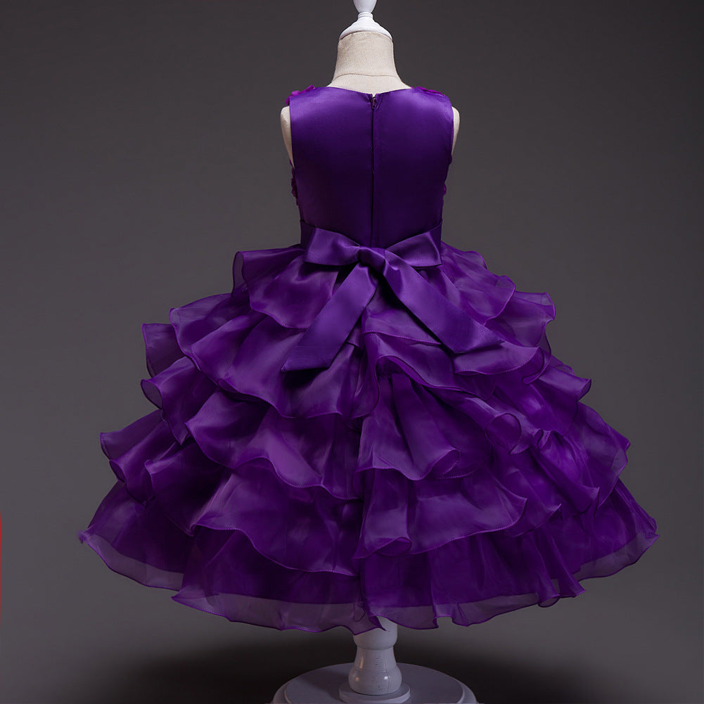 Princess Tea-Length Organza Flower Girl Dress with Ruffles
