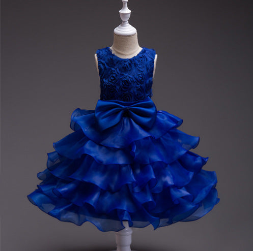 Princess Tea-Length Organza Flower Girl Dress with Ruffles