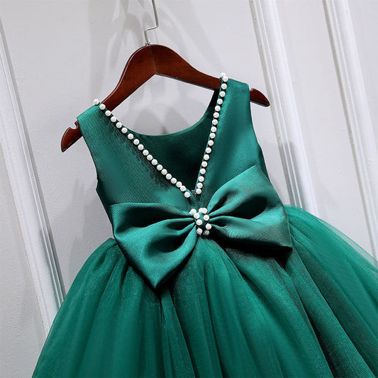 Princess Tea-Length Satin and Tulle Flower Girl Dress with Beads
