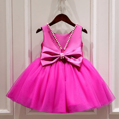 Princess Tea-Length Satin and Tulle Flower Girl Dress with Beads