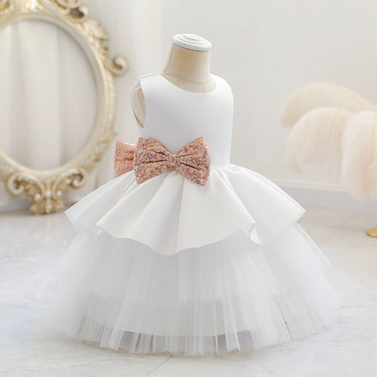 Princess Tea-Length Satin and Tulle Flower Girl Dress with Ruffles