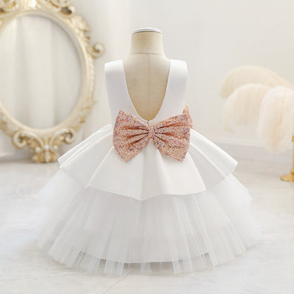 Princess Tea-Length Satin and Tulle Flower Girl Dress with Ruffles