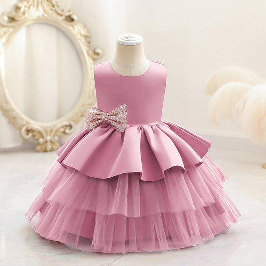 Princess Tea-Length Satin and Tulle Flower Girl Dress with Ruffles