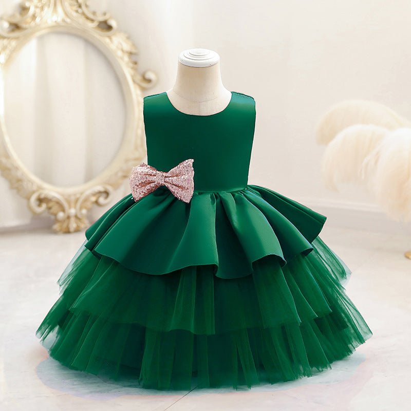 Princess Tea-Length Satin and Tulle Flower Girl Dress with Ruffles