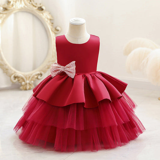 Princess Tea-Length Satin and Tulle Flower Girl Dress with Ruffles