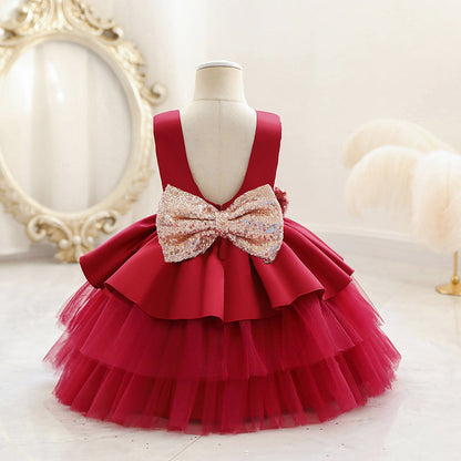 Princess Tea-Length Satin and Tulle Flower Girl Dress with Ruffles