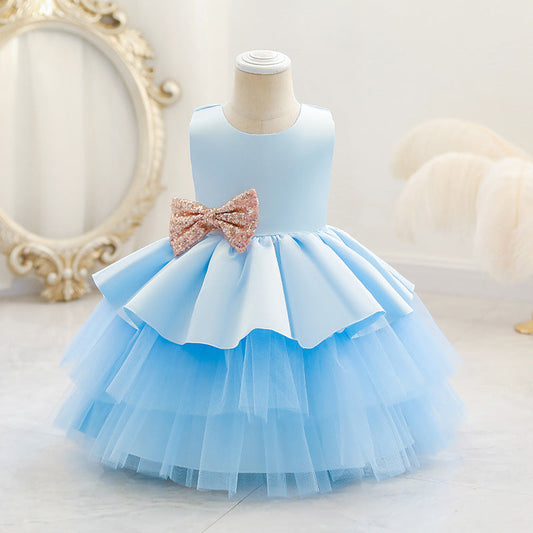 Princess Tea-Length Satin and Tulle Flower Girl Dress with Ruffles