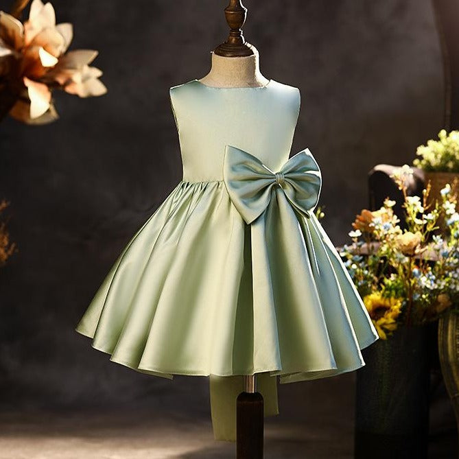 Princess Tea-Length Satin Flower Girl Dress with Bow