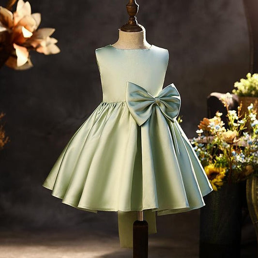Princess Tea-Length Satin Flower Girl Dress with Bow