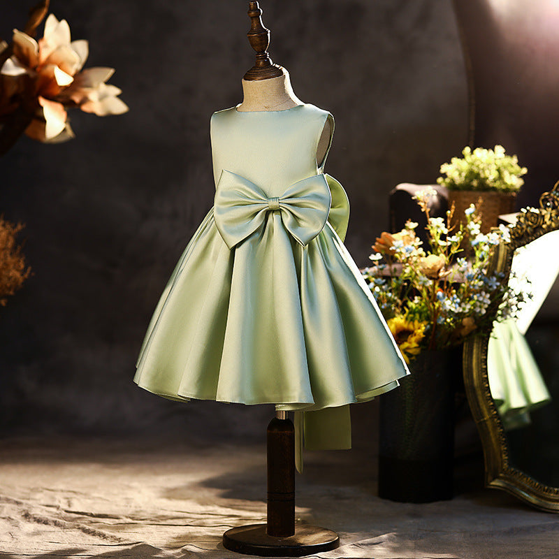 Princess Tea-Length Satin Flower Girl Dress with Bow