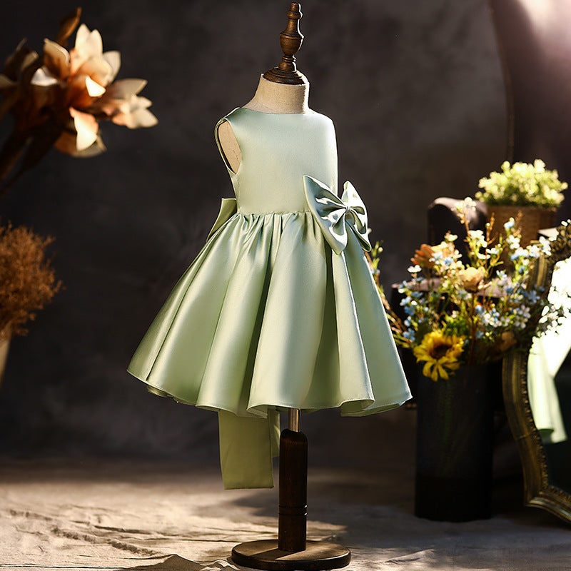 Princess Tea-Length Satin Flower Girl Dress with Bow