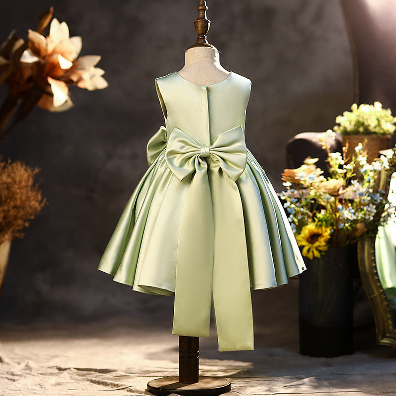Princess Tea-Length Satin Flower Girl Dress with Bow