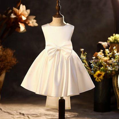 Princess Tea-Length Satin Flower Girl Dress with Bow