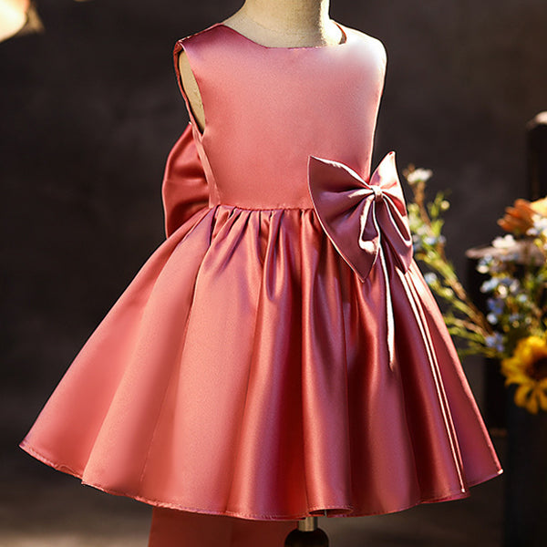 Princess Tea-Length Satin Flower Girl Dress with Bow
