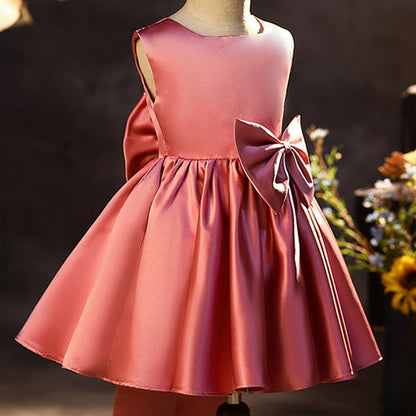 Princess Tea-Length Satin Flower Girl Dress with Bow