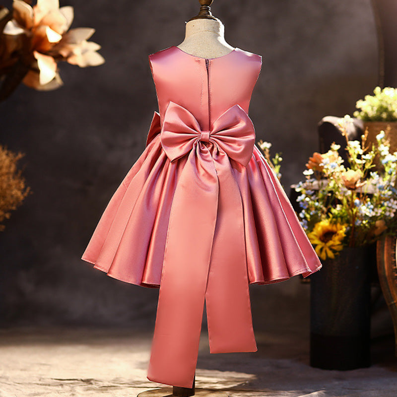 Princess Tea-Length Satin Flower Girl Dress with Bow