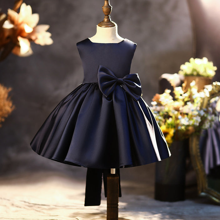 Princess Tea-Length Satin Flower Girl Dress with Bow