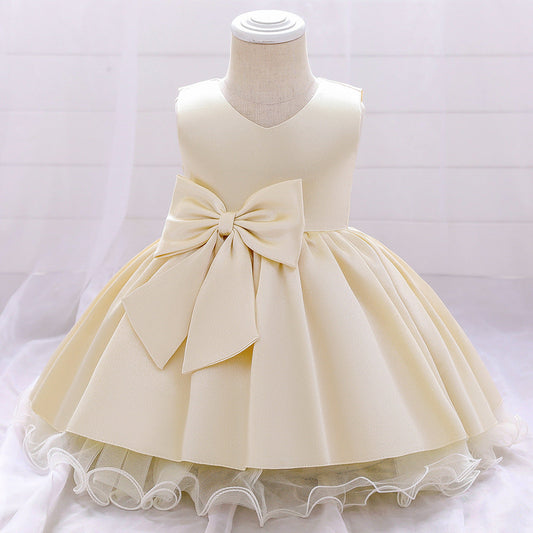 Princess Tea-Length Satin Flower Girl Dress with Bow