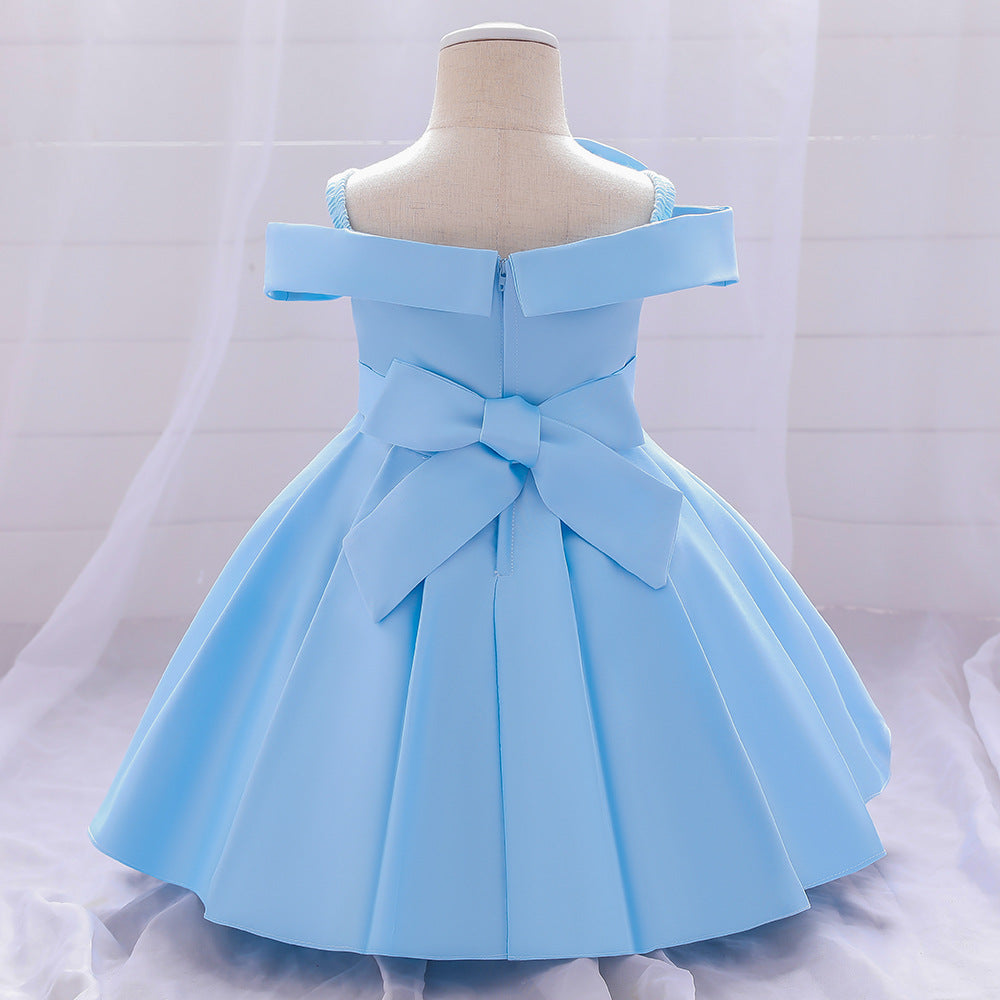 Princess Tea-Length Satin Flower Girl Dress with Lace and Bows