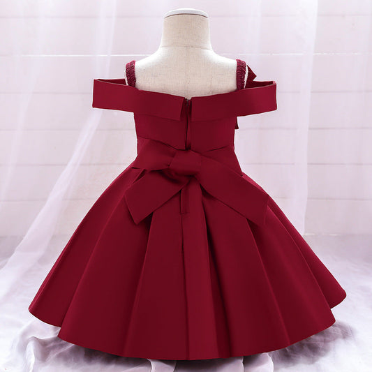 Princess Tea-Length Satin Flower Girl Dress with Lace and Bows