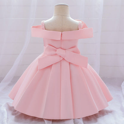 Princess Tea-Length Satin Flower Girl Dress with Lace and Bows