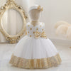 Princess Tea-Length Tulle Flower Girl Dress with Sequins and Bow