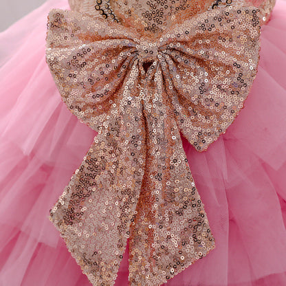 Princess Tea-Length Tulle Flower Girl Dress with Sequins