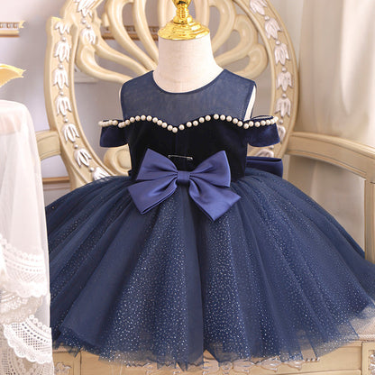 Princess Tulle Flower Girl Dress with Cold Shoulder Design