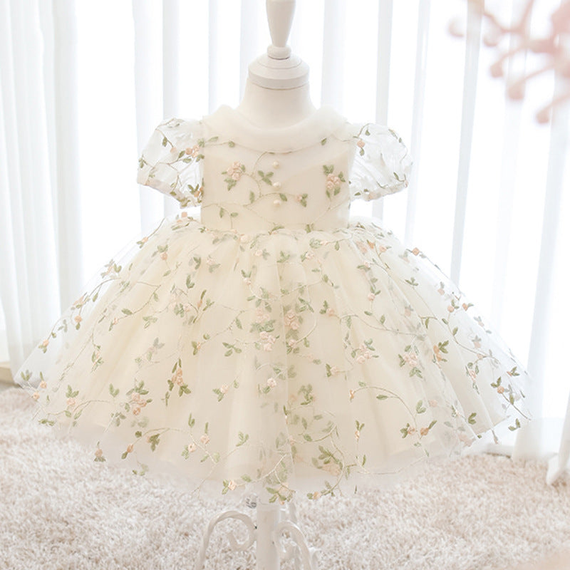 Princess Tulle Flower Girl Dress with Flower Embellishments Floor Length