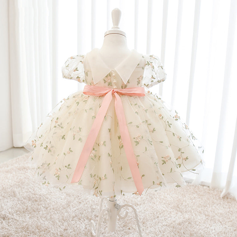 Princess Tulle Flower Girl Dress with Flower Embellishments Floor Length