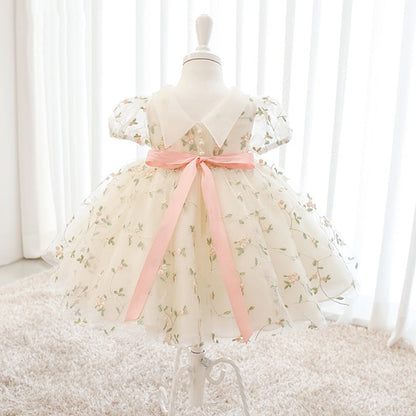 Princess Tulle Flower Girl Dress with Flower Embellishments Floor Length