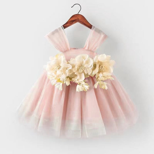 Princess Tulle Flower Girl Dress with Flower Embellishments Tea Length