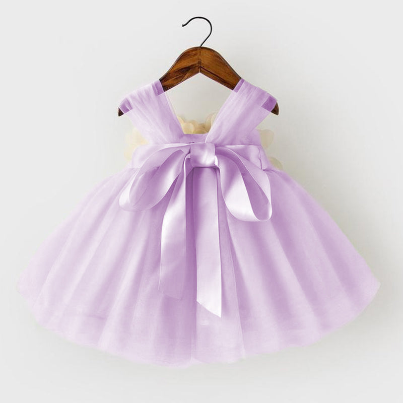 Princess Tulle Flower Girl Dress with Flower Embellishments Tea Length