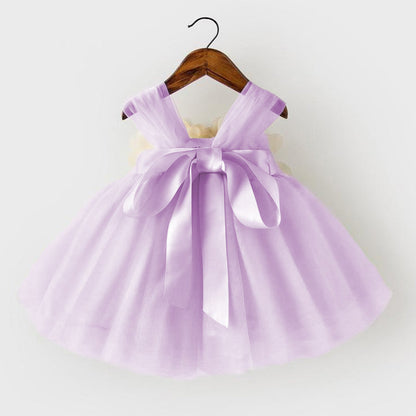 Princess Tulle Flower Girl Dress with Flower Embellishments Tea Length