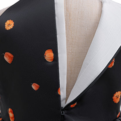 Pumpkin Print Satin Halter Dress for Kids – Halloween Party, Photo Shoot Outfit