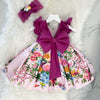 Purple Princess Tea-Length Satin Flower Girl Dress with Flowers