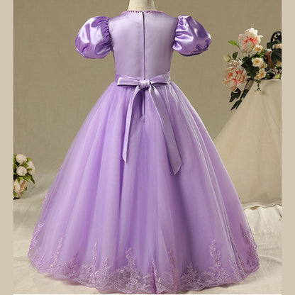 Purple Satin Tulle A-Line Flower Girl Dress Lace Beaded